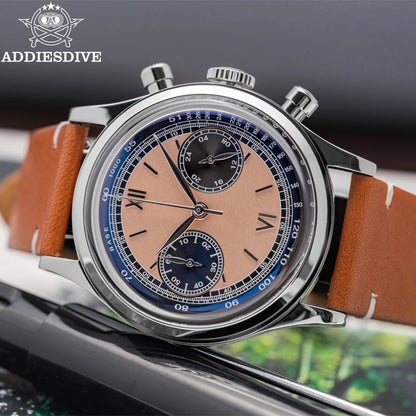 Herren-Chronograph mit VK64-Werk und Lederarmband