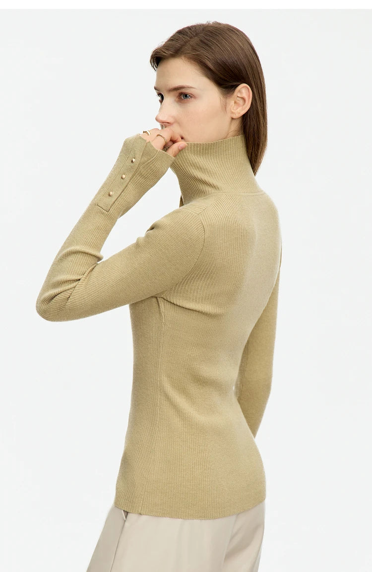 Damen-Strickjacke Rollkragen Knopfleiste Slim halboffene Front Herbst