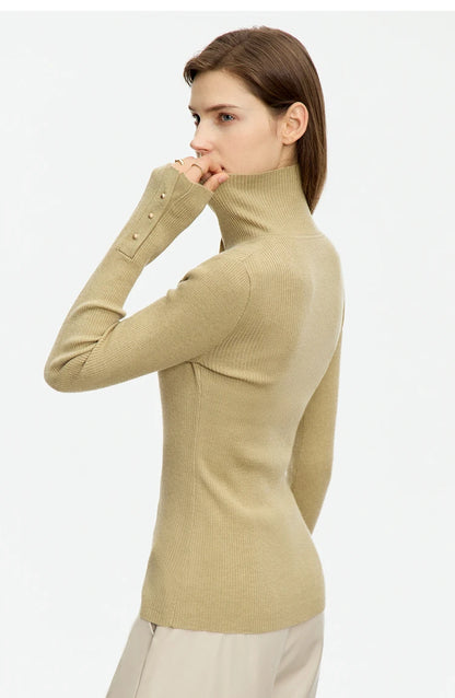 Damen-Strickjacke Rollkragen Knopfleiste Slim halboffene Front Herbst