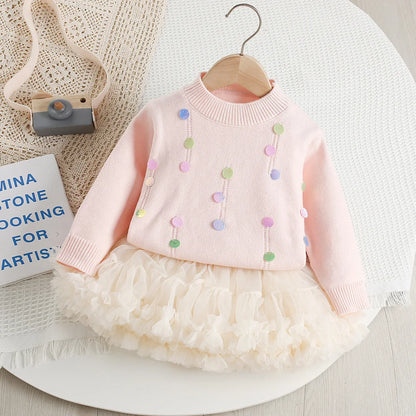 Mädchen Pullover Set mit bunten Pailletten und Tutu Röcken in Pink und Weiß