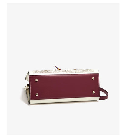 Damen Schultertasche aus Splitleder mit Stickerei im chinesischen Stil