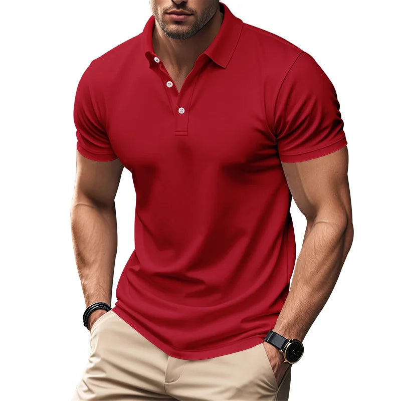 Langärmeliges Herren-Poloshirt mit Waffelstruktur und Knopfleiste – ideal für Freizeit und Urlaub