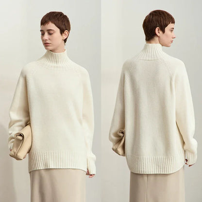 Damen-Rollkragenpullover 100 % Wolle nahtlos antibakteriell Winter