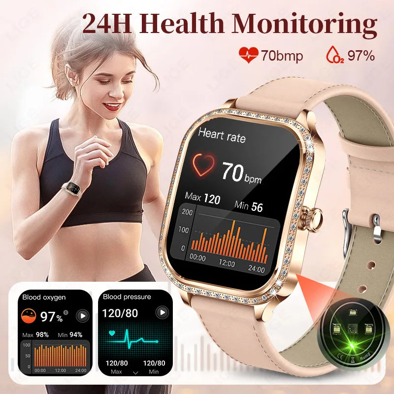 LIGE Smart Uhren Für Frauen Bluetooth Anruf Fitness Tracker frauen Wasserdichte Digital Uhr Herzfrequenz Smartwatch Reloj Mujer