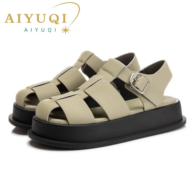 AIYUQI Women's Sandals Closed toe 2025 Summer New Women Roman Sandals Leisure Thick Soled Fashion Woven Women's Shoes Sandals