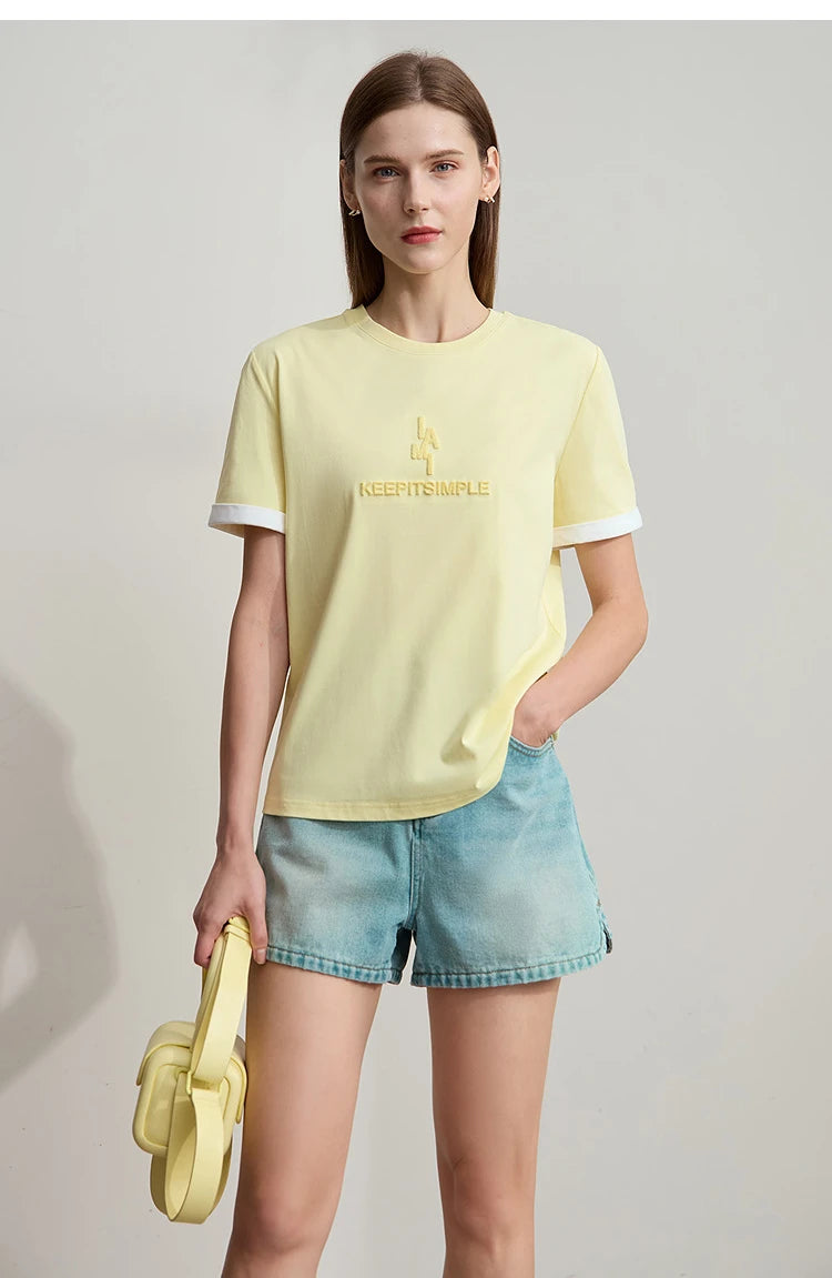 Damen Freizeit-T-Shirt mit Rundhalsausschnitt und Farbblockierung für den Sommer