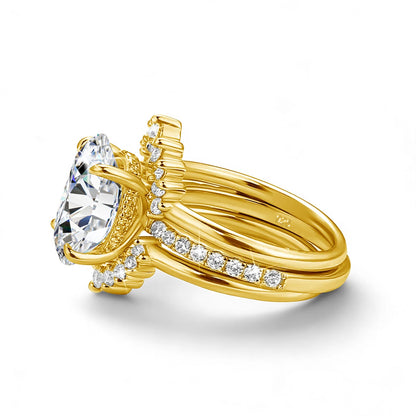 Damen-Verlobungsring-Set aus Silber mit ovalem Moissanit, 5 Karat Gesamt, 3-Teiliges Ringset, Zertifikat