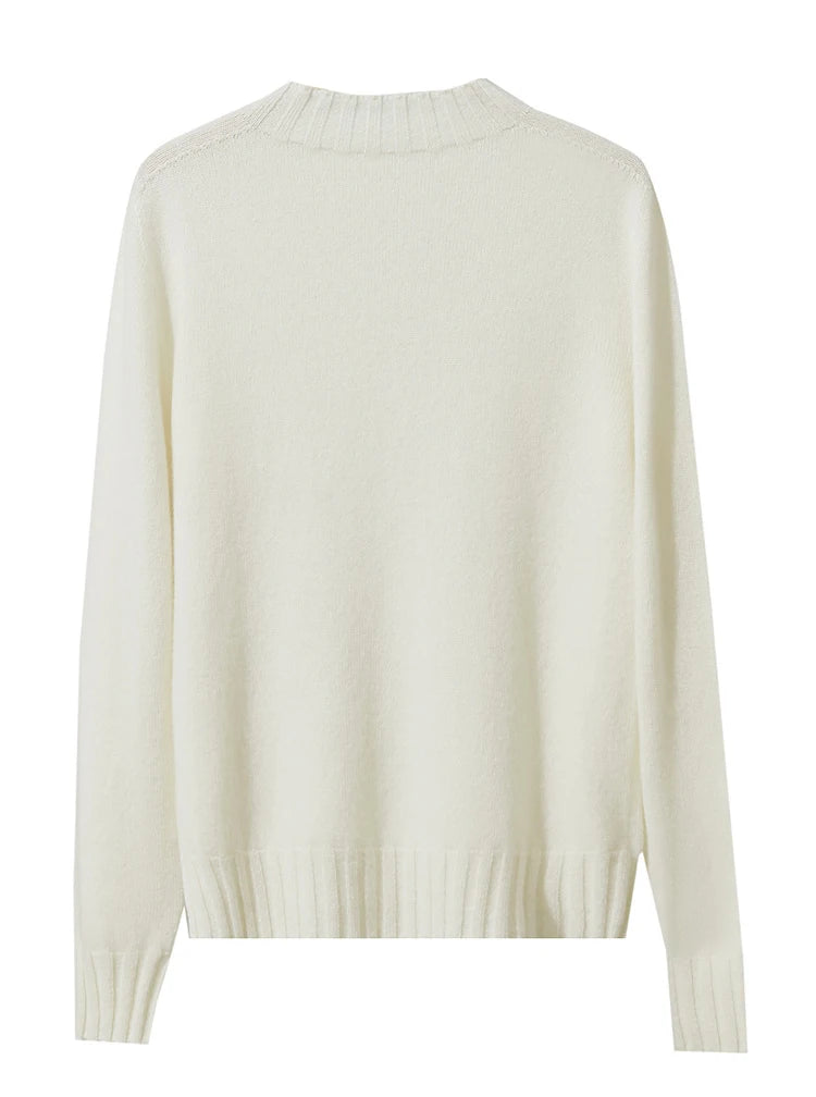 AMII Damenpullover mit Stehkragen, langarm, cremefarben, gerippter Saum, hinten