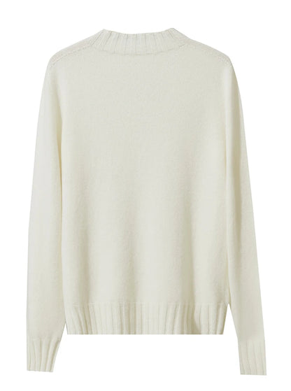 AMII Damenpullover mit Stehkragen, langarm, cremefarben, gerippter Saum, hinten