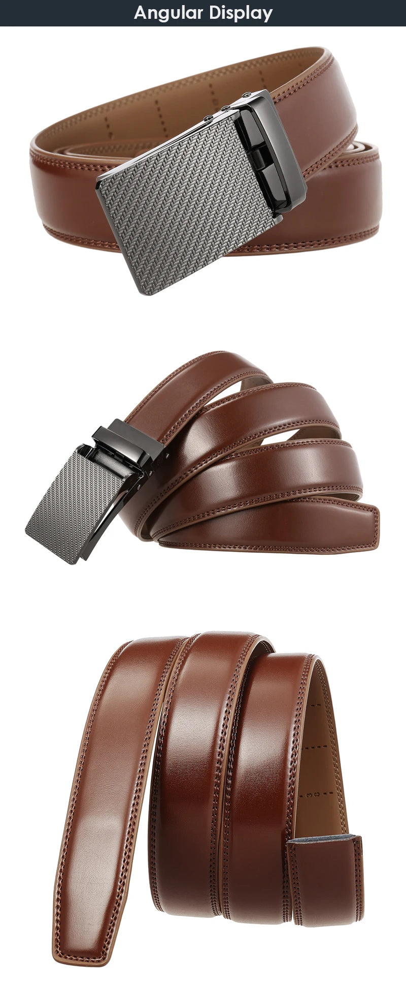 VATLY Schwarzer Ledergürtel Herren 130cm Anzug Automatik-Schnalle Natur-Rindsleder