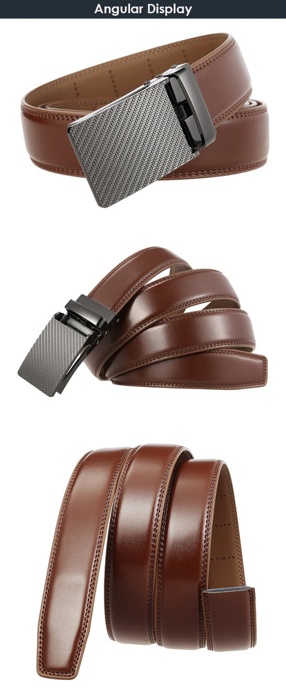 VATLY Schwarzer Ledergürtel Herren 130cm Anzug Automatik-Schnalle Natur-Rindsleder