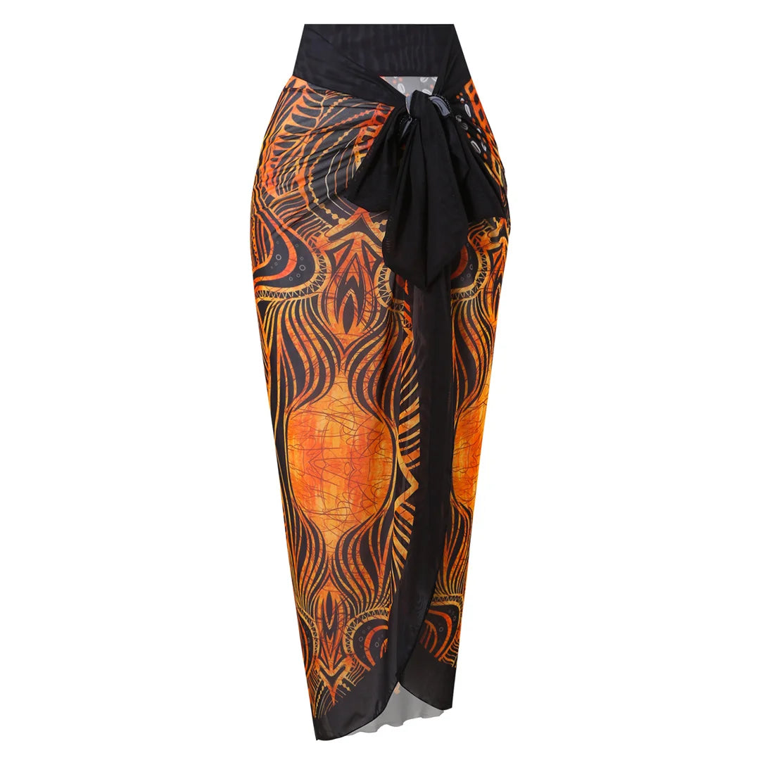 Damen-Badeanzug Blumen Langarm Sarong einteilig gepolstert
