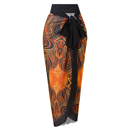 Damen-Badeanzug Blumen Langarm Sarong einteilig gepolstert