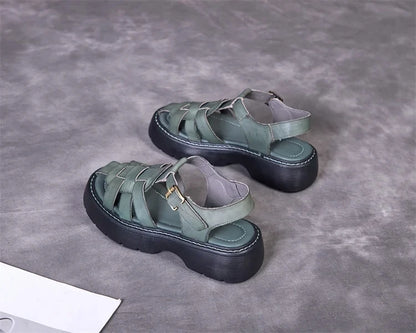 AIYUQI Sandalen Frauen Sommer 2025, Neue Echtes Leder Baotou Römischen Sandalen Damen Retro Hohl Gewebt Frauen Sandalen