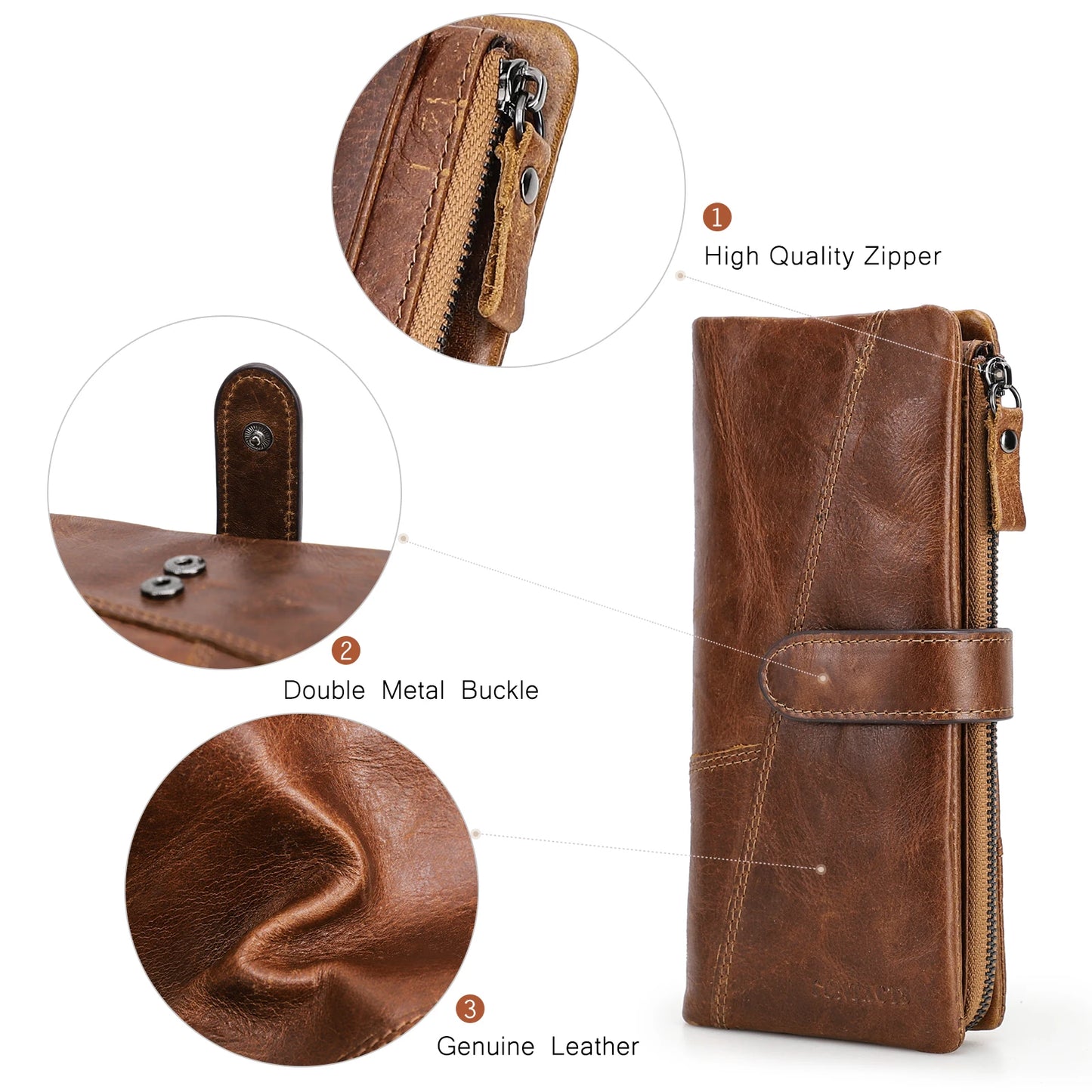Herren Echtleder Lange Geldbörse Vintage Handyfach Fotohalter Kartenhalter Reise