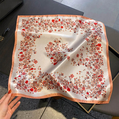 Damen Seidensatin Schal 53cm quadratisch Blumenprint Kopftuch Hijab Bandana G