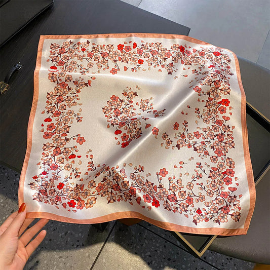 Damen Seidensatin Schal 53cm quadratisch Blumenprint Kopftuch Hijab Bandana G