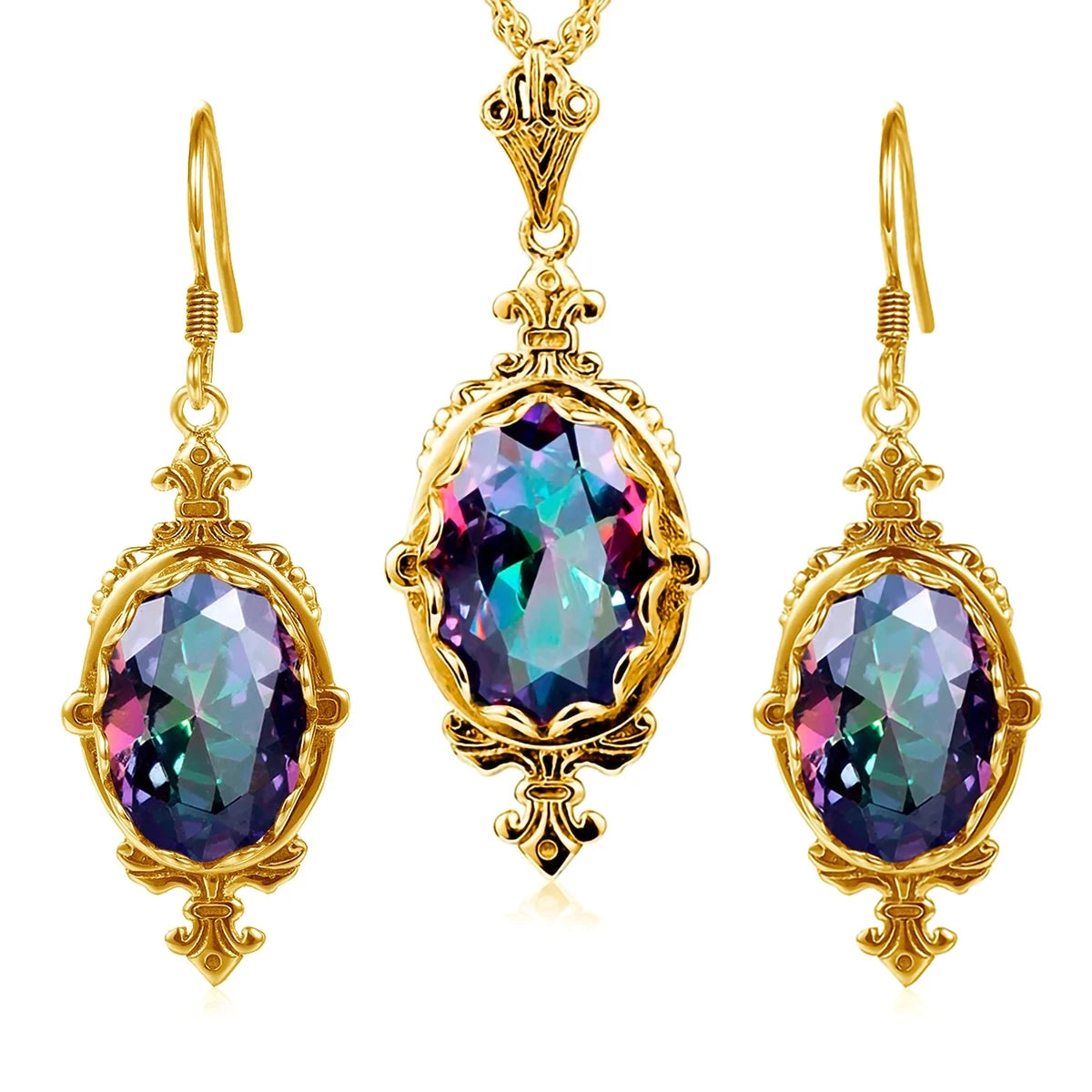 Damen-Silber-Tropfen-Ohrringe Mit Synthetischem Mystic Topaz Geburtsstein-Effekt Eleganter Glanz