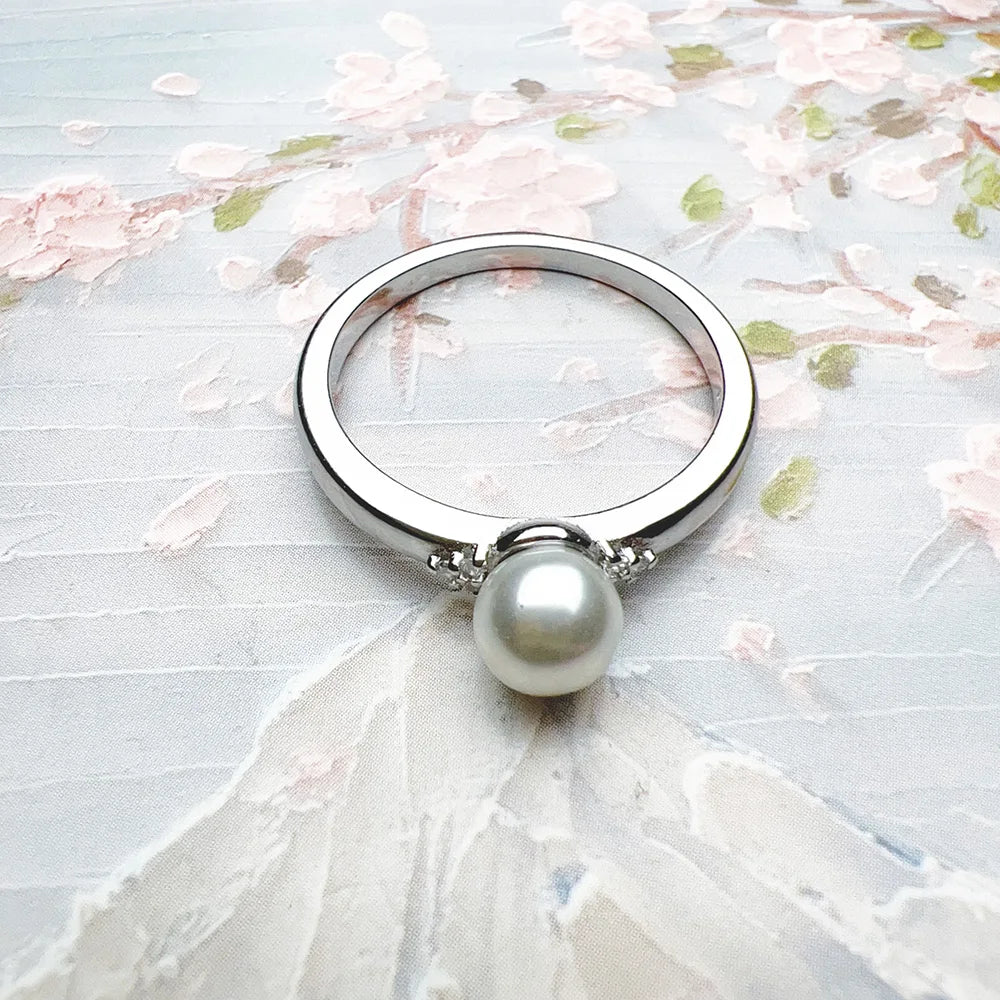 Damen-Ring Perle und Zirkonia glamourös aus Sterlingsilber