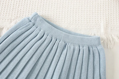 Mädchen Kleidung Set mit O-Neck Stricken Tops und Falten Röcken