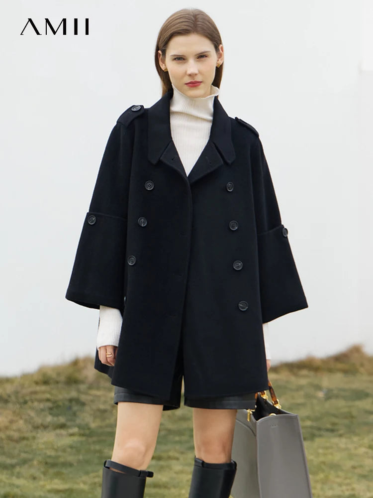 Damen Wollmantel im minimalistischen England Stil mit zwei Reihen Knöpfen