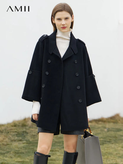 Damen Wollmantel im minimalistischen England Stil mit zwei Reihen Knöpfen