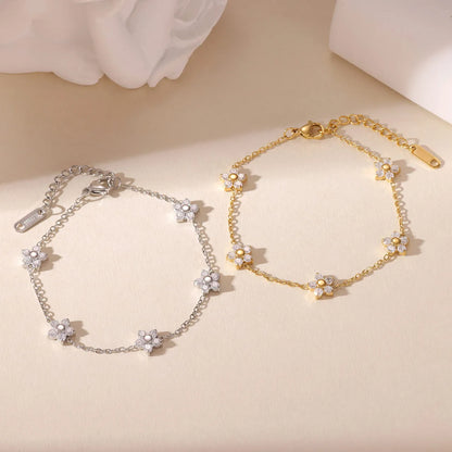 Damen-Kettenarmband mit Gänseblümchen-Zirkonia aus Edelstahl