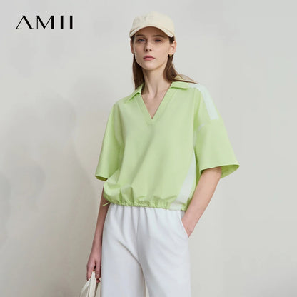 Damen T-Shirts im minimalistischen Stil mit neuem V-Ausschnitt und kurzen Ärmel