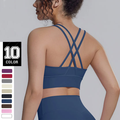 Sport-BH mit gekreuzten Trägern im Rücken, dunkelblau