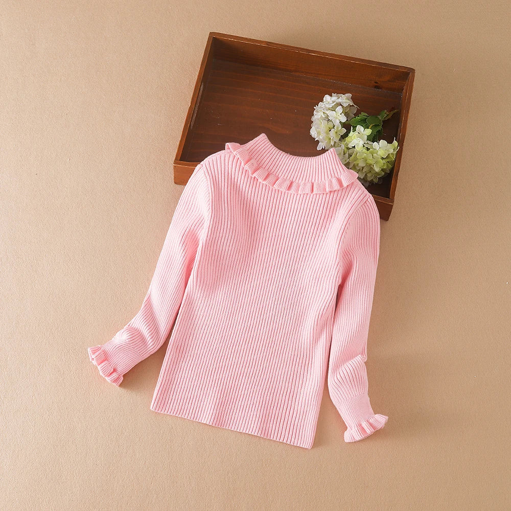 Rosa Strickpullover für Mädchen mit Rundhalsausschnitt und langen Ärmeln