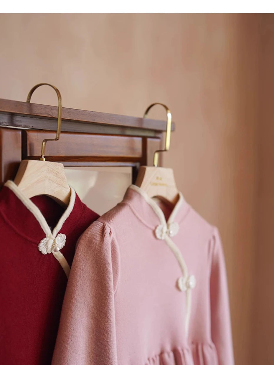 Weihnachtspullover für Kinder im Retro-Stil – Jacquard-Strick in Rosa, locker und niedlich, für Mädchen von 110cm bis 170cm