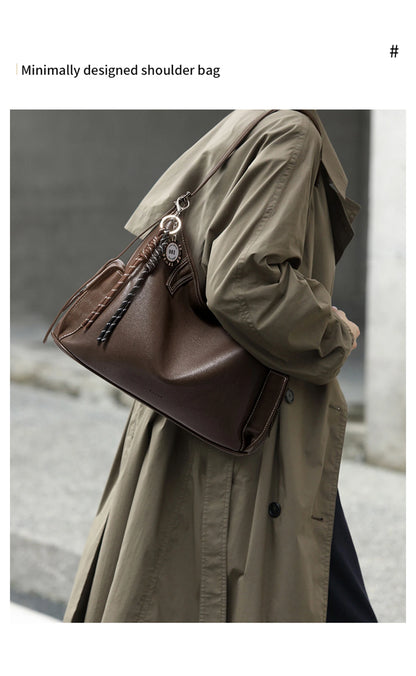 Damen Schultertasche aus weichem PU-Leder im Retro-Stil mit großer Kapazität