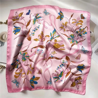 Damen Seidenschal Haarband Frühling Blumen Bandana Halstuch Kopfband elegant