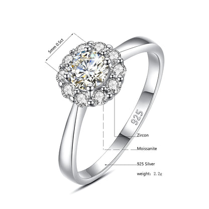 Damen-Ring Mit Moissanit 0,5 Karat Blüten-Design Aus Sterlingsilber 925 Schmuck Geschenk