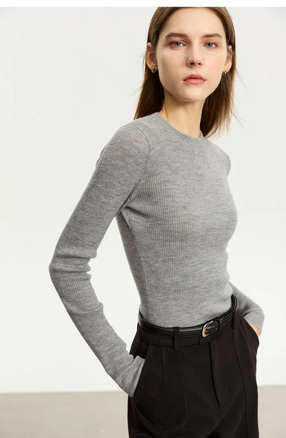 Damen-Rollkragenpullover 100 % Wolle Slim Fit elastisch Winter