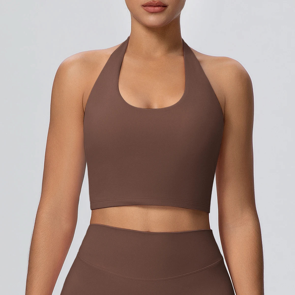 Dunkelbraunes Yoga-Top mit U-Ausschnitt und Racerback