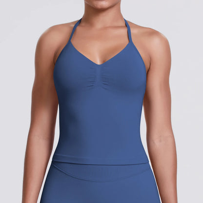 Damen Yoga-Weste mit V-Ausschnitt und breiten Trägern, navyblau