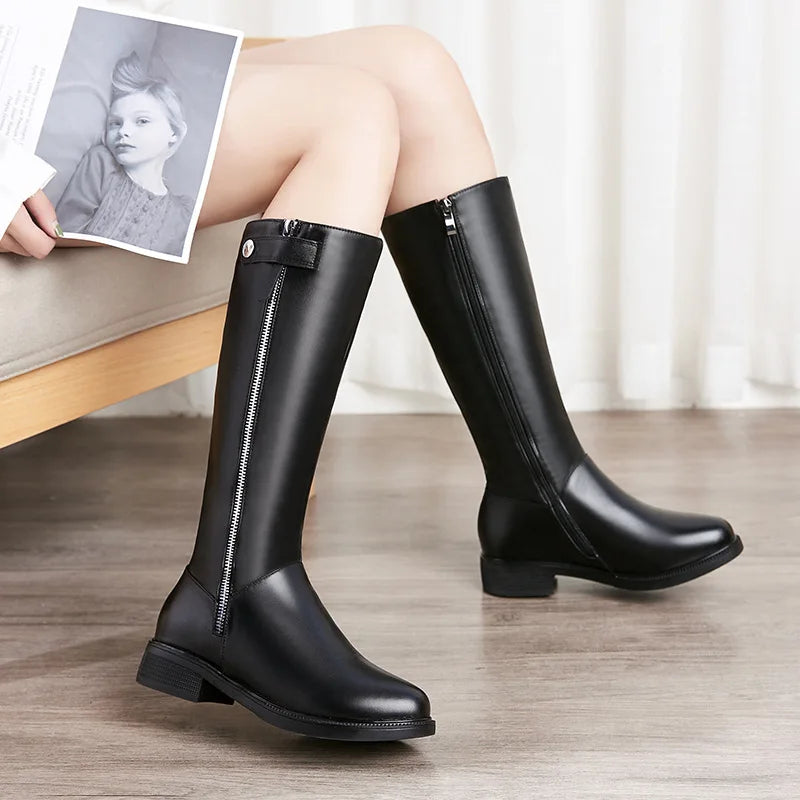 AIYUQI  Women Winter Boots 2025 New Genuine Leather Long Boots Women Big Size 41 42 43 Wool Warm Zipper Riding Boots Women