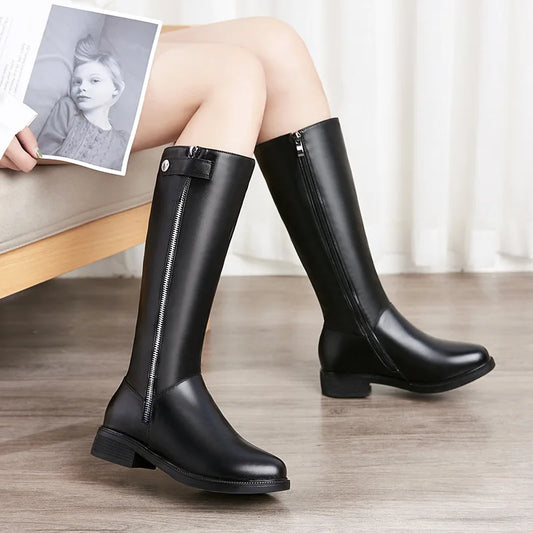 AIYUQI  Women Winter Boots 2025 New Genuine Leather Long Boots Women Big Size 41 42 43 Wool Warm Zipper Riding Boots Women