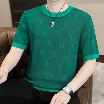 Herren Kurzarm T-Shirt aus Jacquard gestricktem Material im Retro-Stil für Sommer