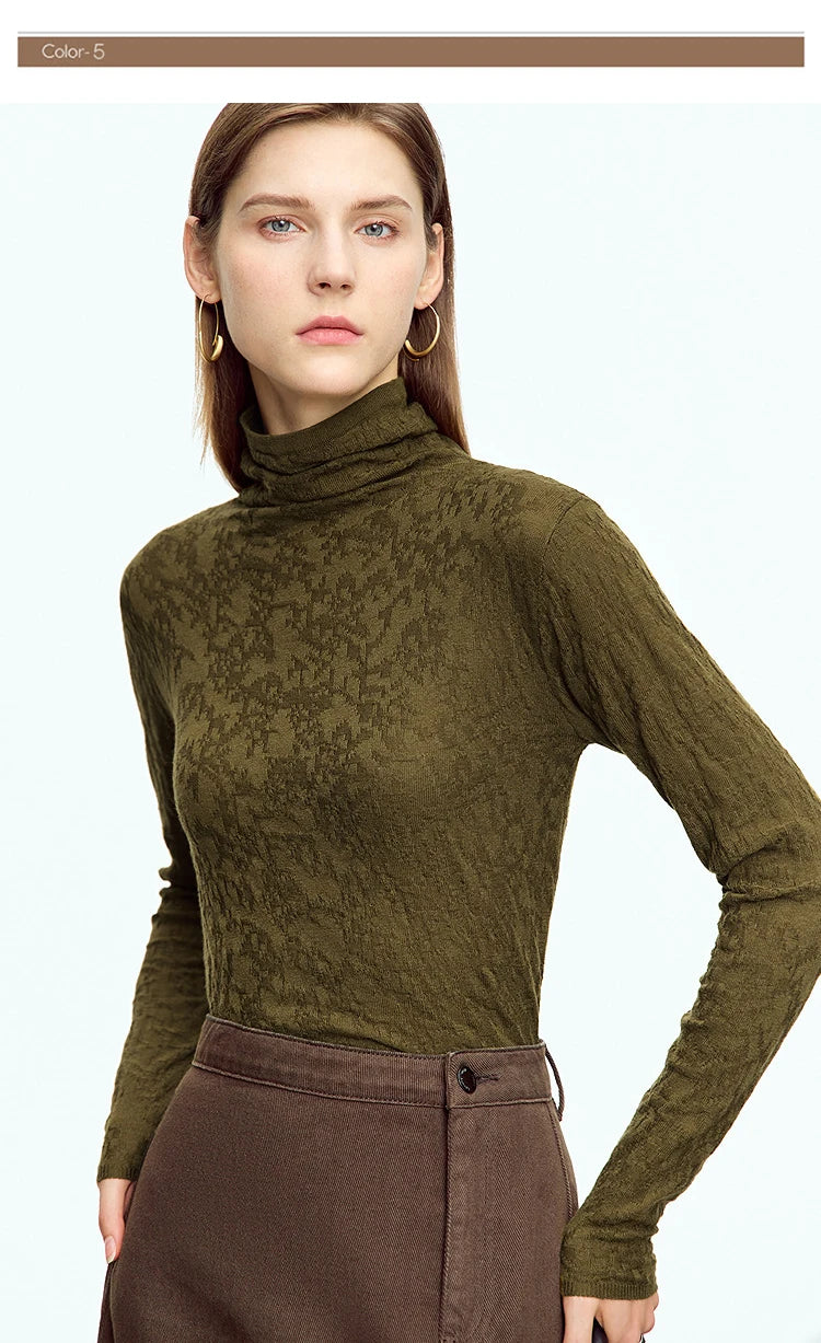 Damen-Rollkragenpullover Wolle-Mix schlank dünn Winter