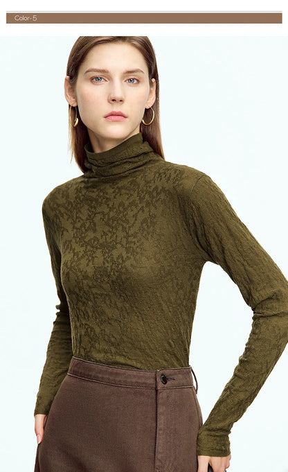 Damen-Rollkragenpullover Wolle-Mix schlank dünn Winter