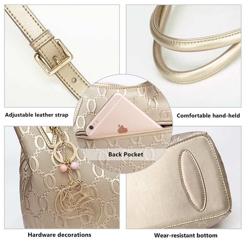 Damen Handtasche aus Rindleder mit Anhänger und großer Kapazität