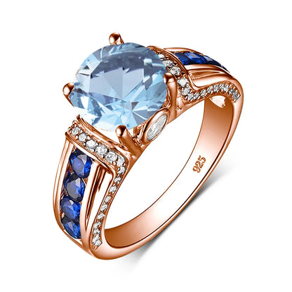 Damen-Ring aus Roségold mit Mystic Topas Regenbogen 8mm Rundschliff Verlobungsring Geschenk