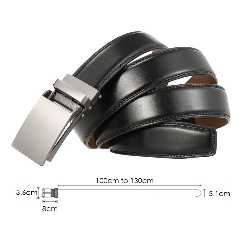 Herren-Gürtel aus Rindsleder mit automatischer Metallschnalle, 31 mm Breite, braun