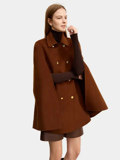 Damen Wollmantel im Vintage-Stil mit Revers und Ledergürtel für Winter