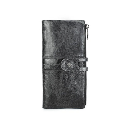 Herren Echtleder Lange Geldbörse Vintage 13 Fächer Kartenhalter Fotohalter Reise