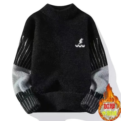 Herren Pullover mit Rundhalsausschnitt, warm und dick, langärmeliges Strickoberteil für Herbst und Winter