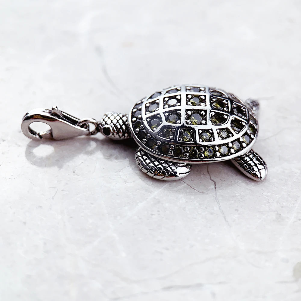 Damen-Charm-Anhänger Schildkröte groß grün aus Sterlingsilber