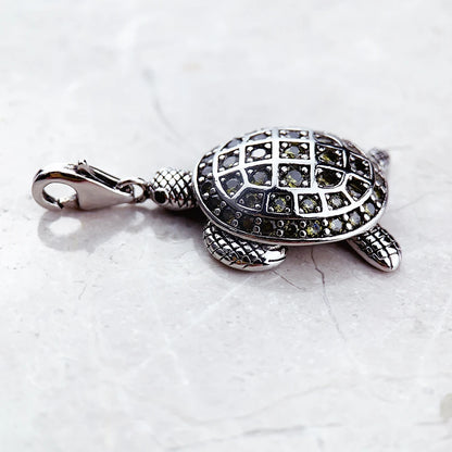 Damen-Charm-Anhänger Schildkröte groß grün II aus Sterlingsilber
